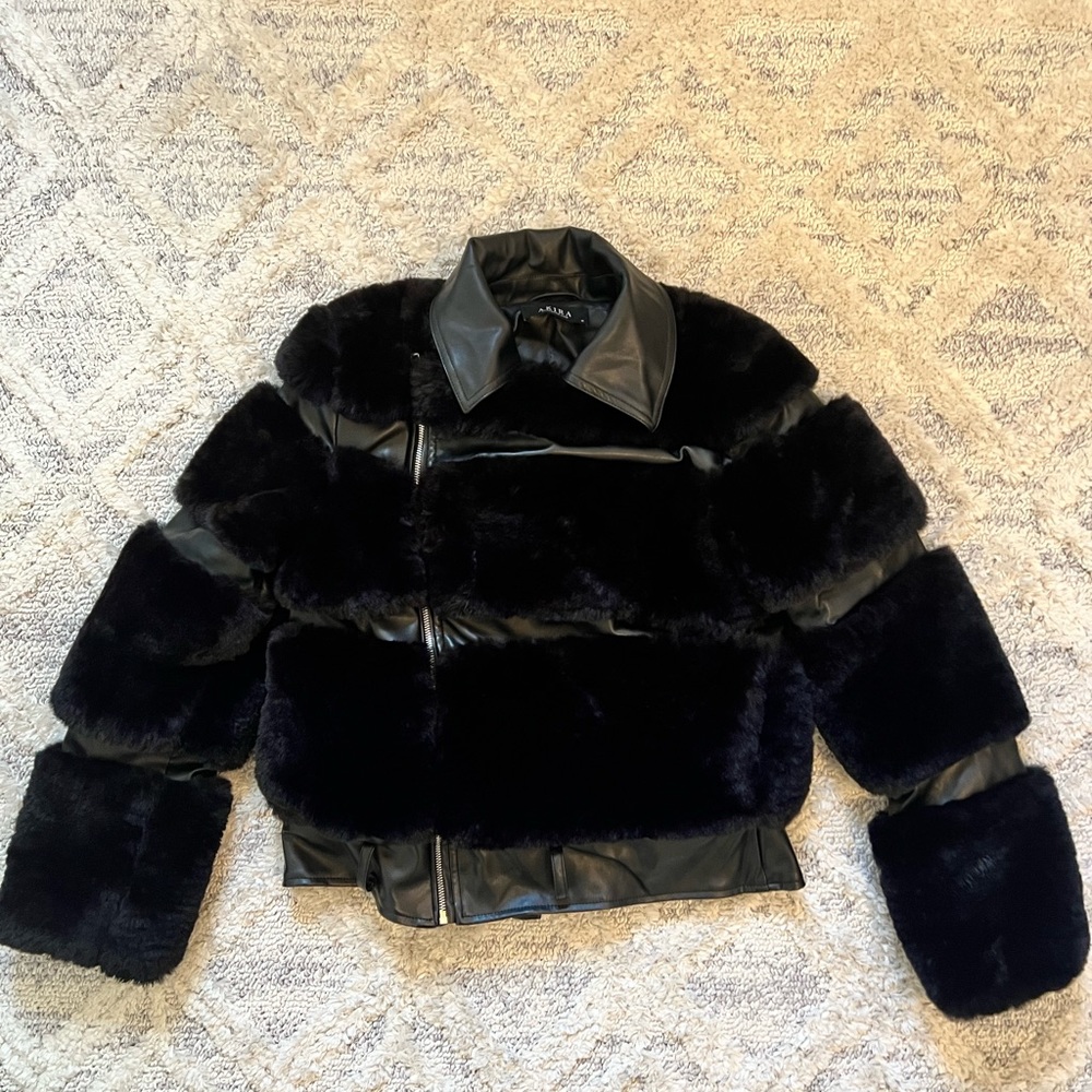 Shop Akira Faux Fur Bubbled Leather Moto Jacket Zip Medium